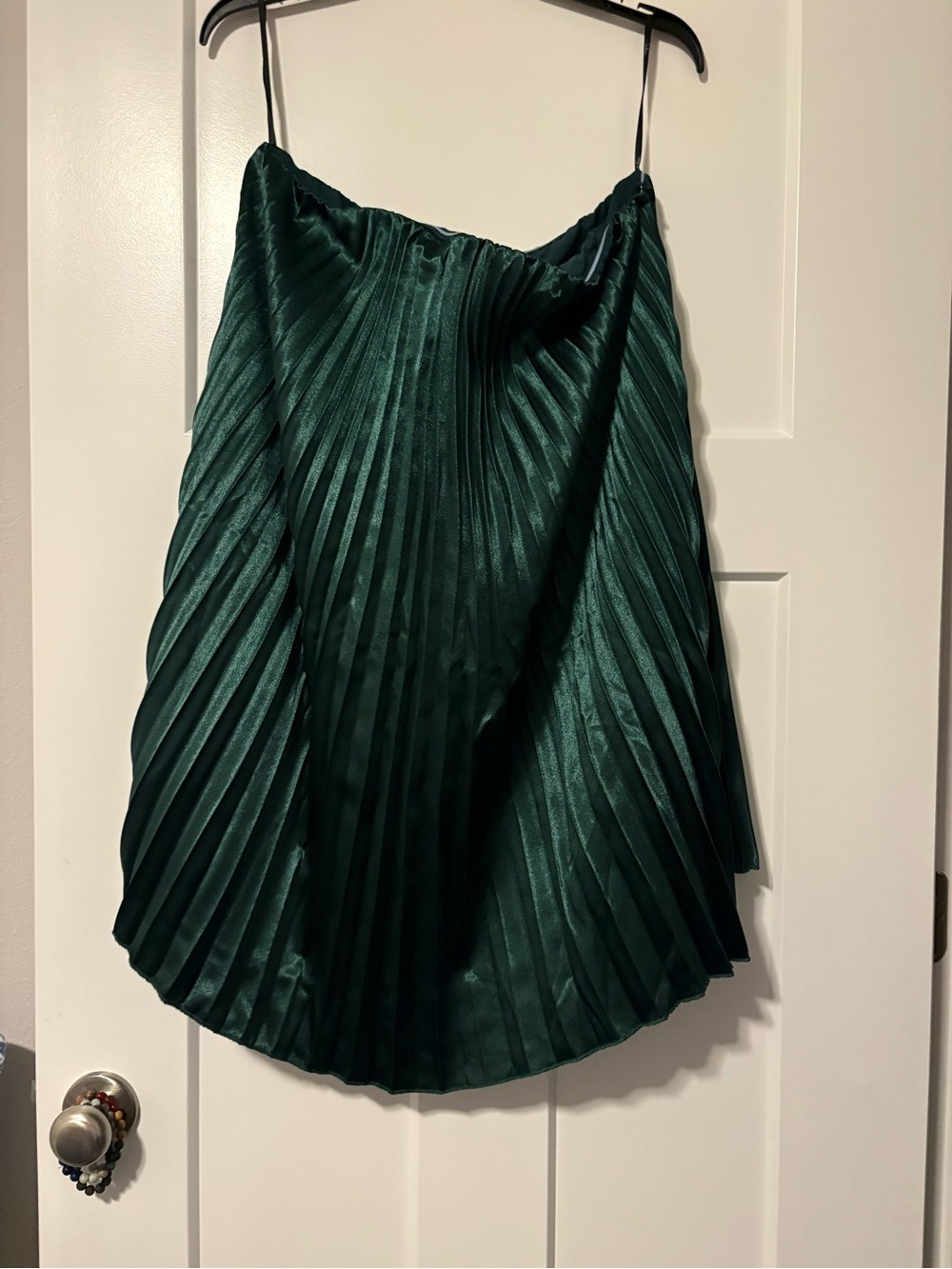 Emerald Green Pleated Satin Dress